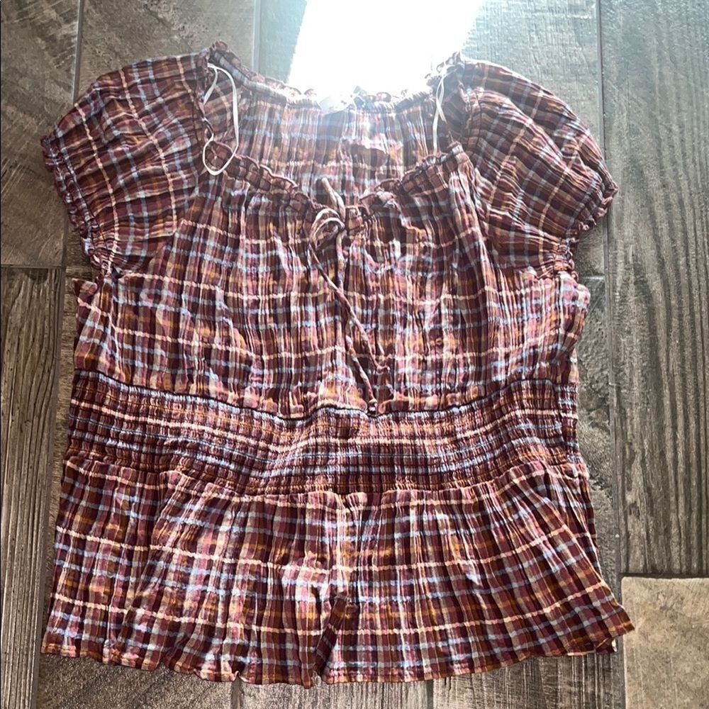 NWT Plaid Smocked Women's Top